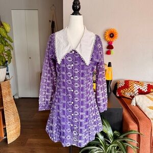 Vintage Reitmans Purple Mini Dress with White Collar